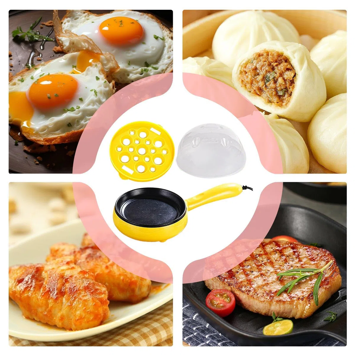Sartén Eléctrica, Vaporera Eléctrica De Huevos, Resistente Al Calor Portátil Para Cocina Cocina Cena Carne Aperitivos Tortitas Desayuno