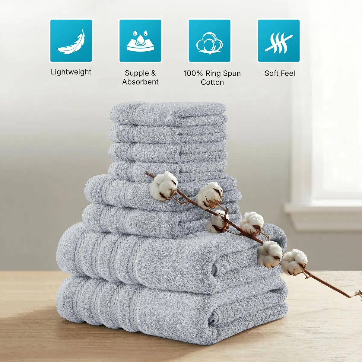 Utopia Towels Juego de toallas de 8 piezas, súper absorbentes y de secado rápido, 100 % algodón hilado en anillo, toallas gruesas para baño, spa y hotel, 2 baños, 2 manos, 4 toallas pequeñas, color