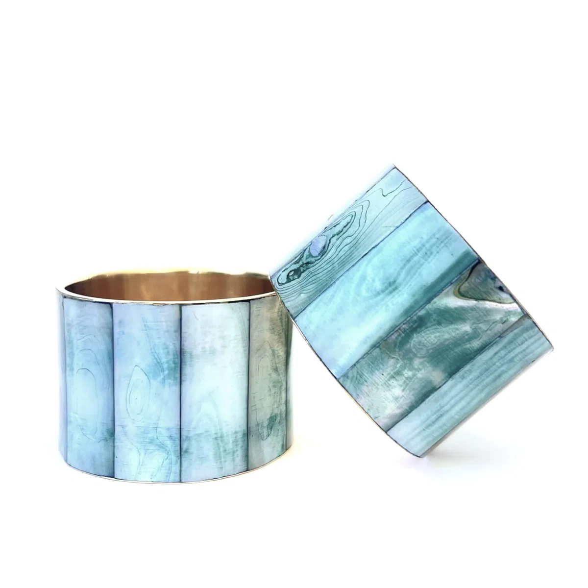 Servilleteros Dorados de Nácar Natural Azul Verdoso - Anillos para Servilletas Elegantes para Mesa Comedor Cocina - Servilleteros Decorativos Modernos (6)