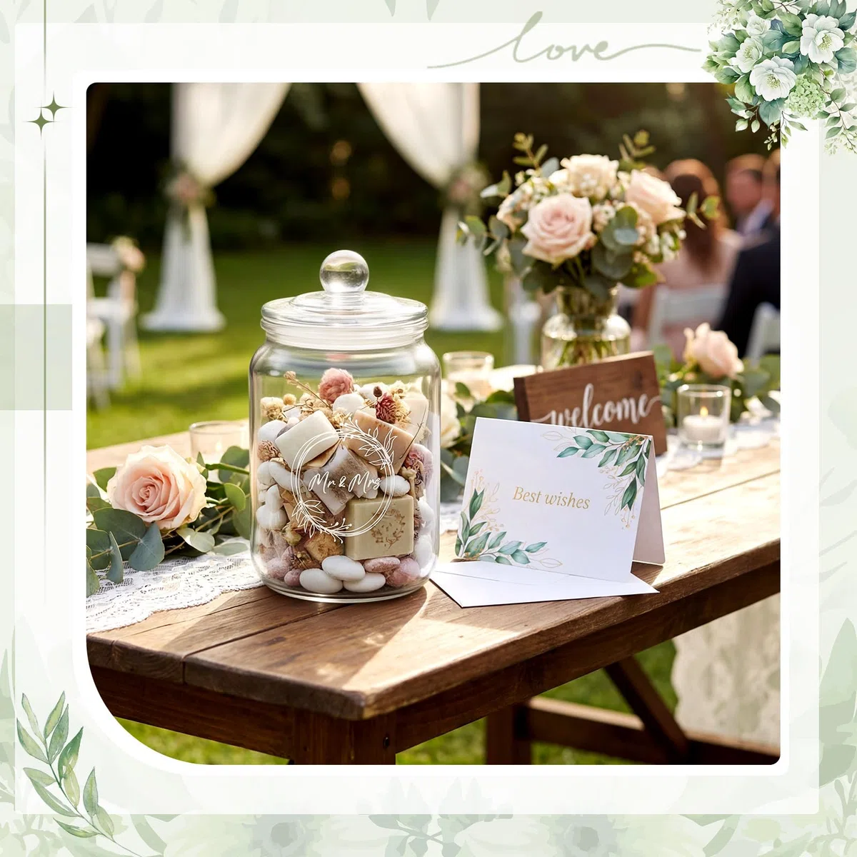Tarro para Galletas de Cristal Grabado Mr & Mrs Tarjeta de Felicitación para Boda Regalo para Recién Casados 1 Litro Tarro de Almacenamiento con Tapa Regalo para Parejas en Aniversario Boda