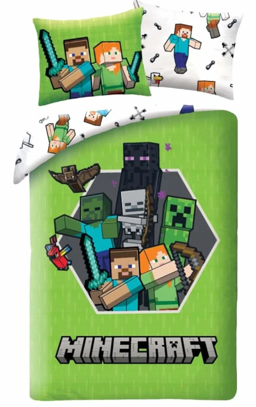 Minecraft Universo Píxel Funda Nórdica Cama 90 140x200 + Funda Almohada | Ropa de cama reversible | Microfibra suave secado rápido | Monstruos icónicos licencia oficial | Regalo | Idea regalo