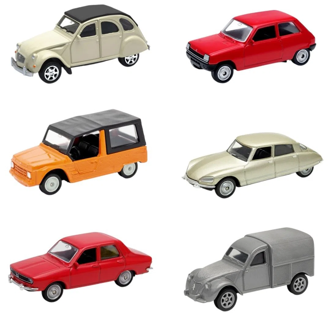 OPO 10 - Lote de 6 Coches Miniatura de 3 Inches: Renault Citroen R12 R5 2CV DS MEHARI - WEL13