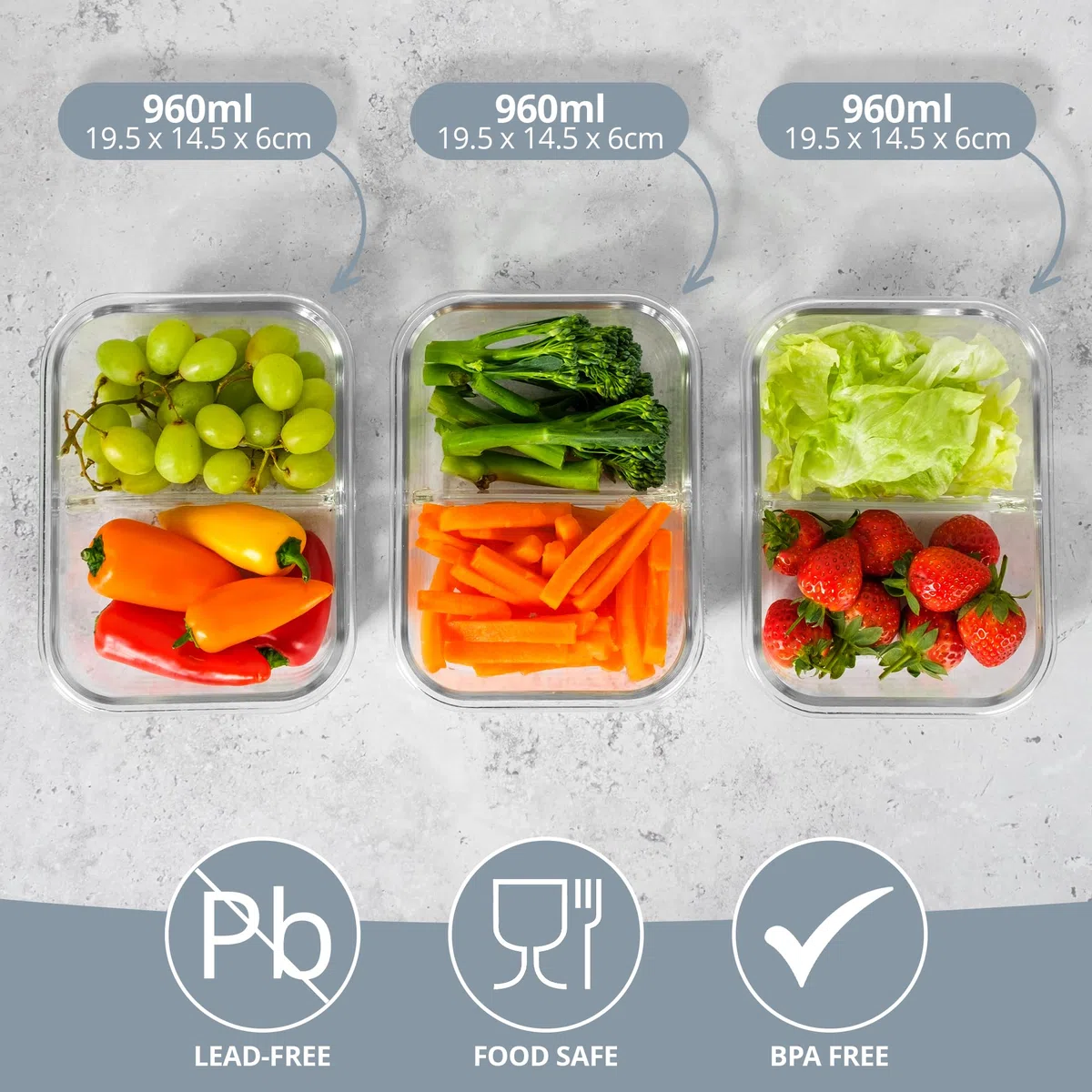 Homiu Recipientes de vidrio para alimentos con tapas, recipientes herméticos de vidrio para preparación de comidas, sin BPA, a prueba de fugas, reutilizable, aptos para microondas, congelador y horno