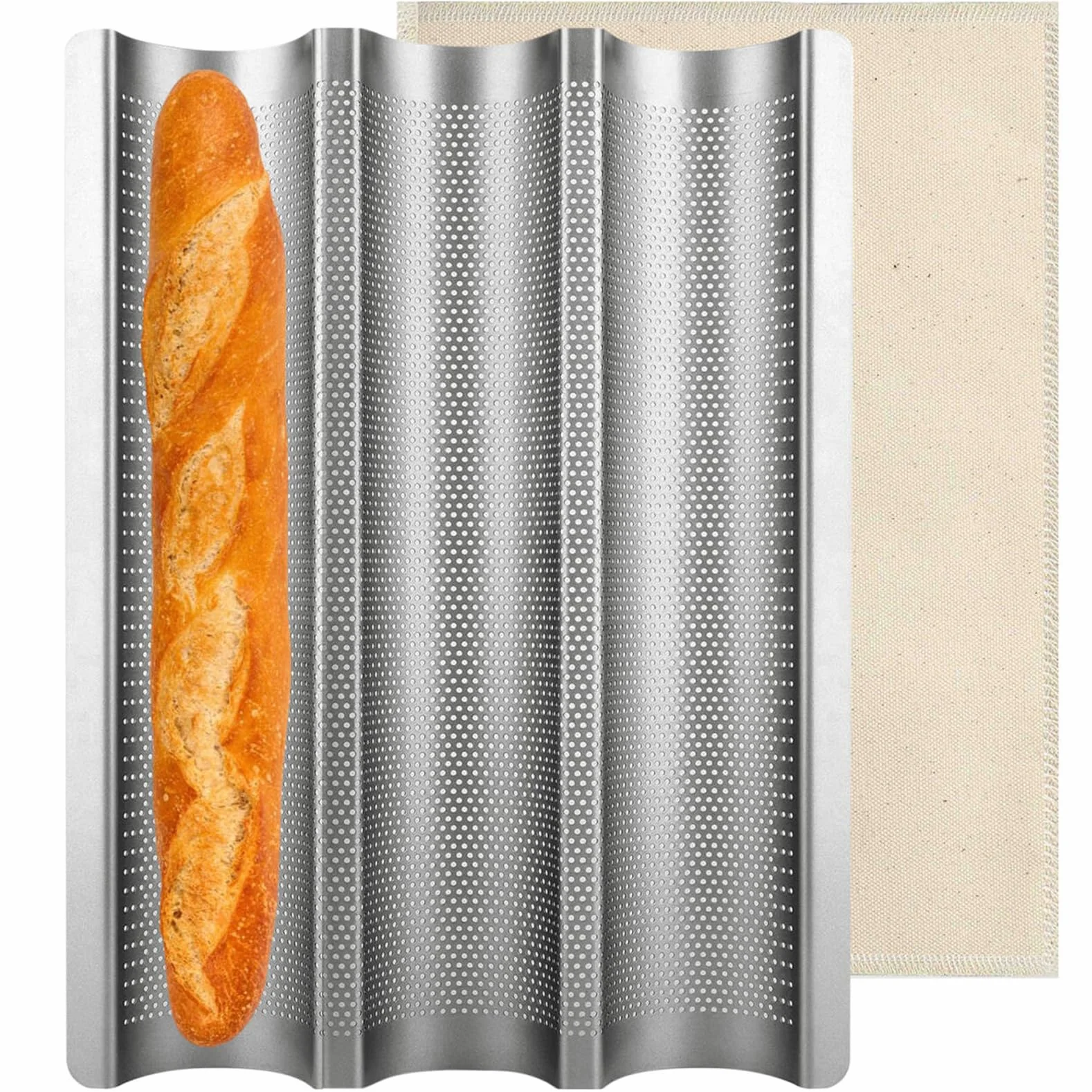Bandeja para 3 Baguettes, Molde para Pan, Accesorios para Hornear, 38,5 x 28,5 cm