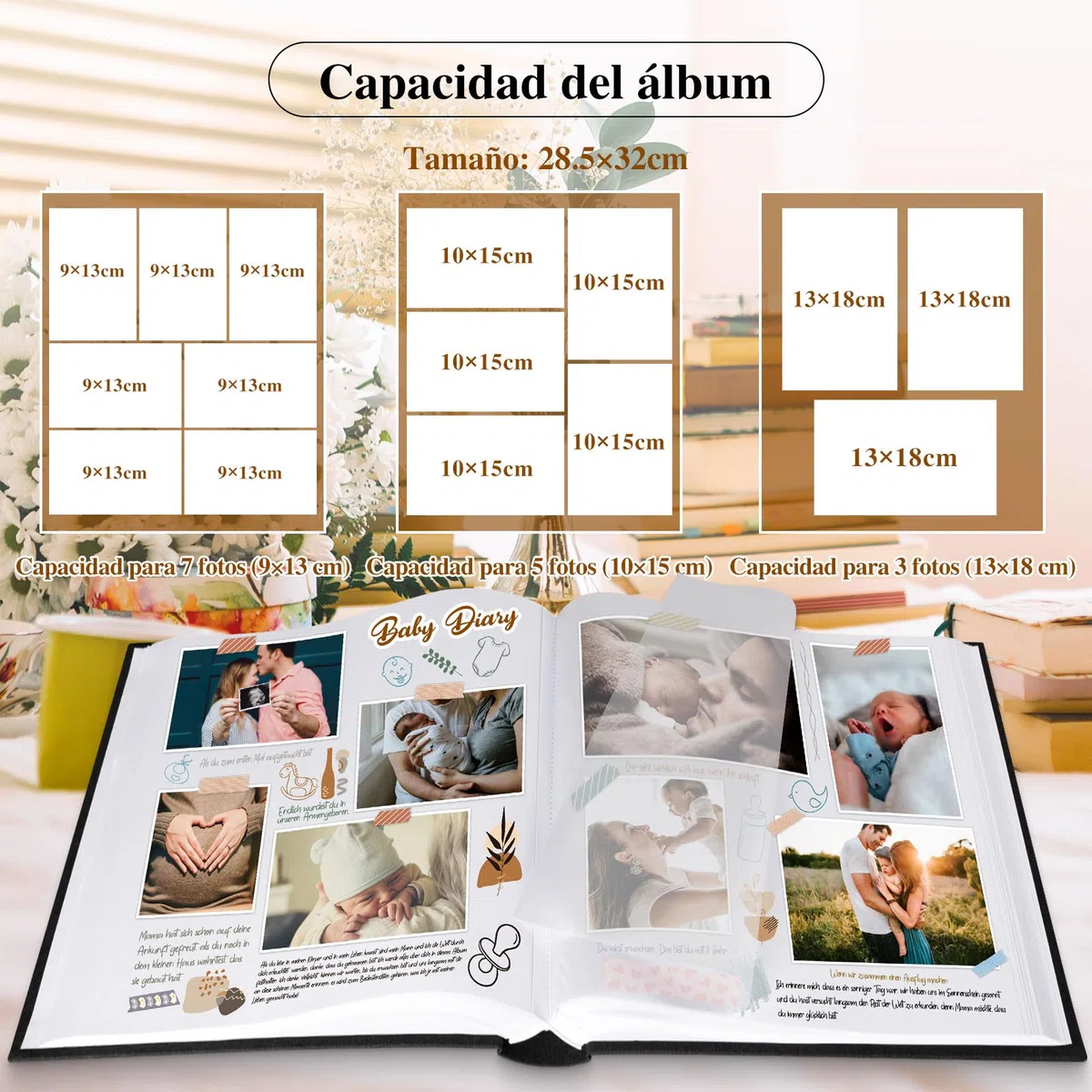 Lanpn Álbum Fotos Scrapbook Personalizable, Grande Lino DIY Album Foto Scrapbooking 100 Páginas Blancas con separadores de celofán, Para fotos de 9x13cm 10x15cm 13x18cm (Gris, 30x33,5cm)