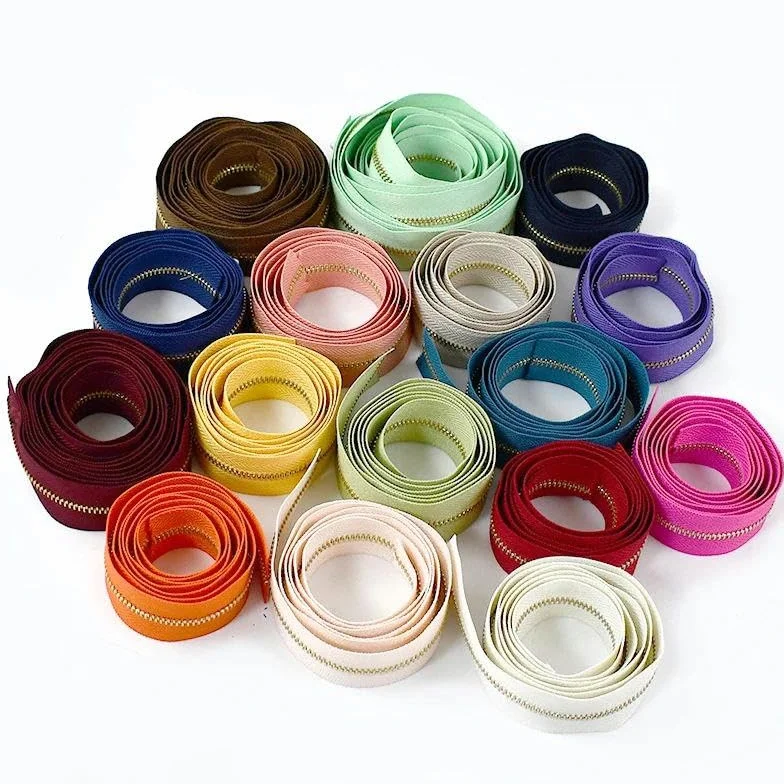 1/3 metros 3# Cremalleras de metal Cremalleras de dientes dorados para ropa, monedero, kit de reparación de cremalleras, cremallera para coser ropa DIY-13-3#-3 metros3pcsSilder