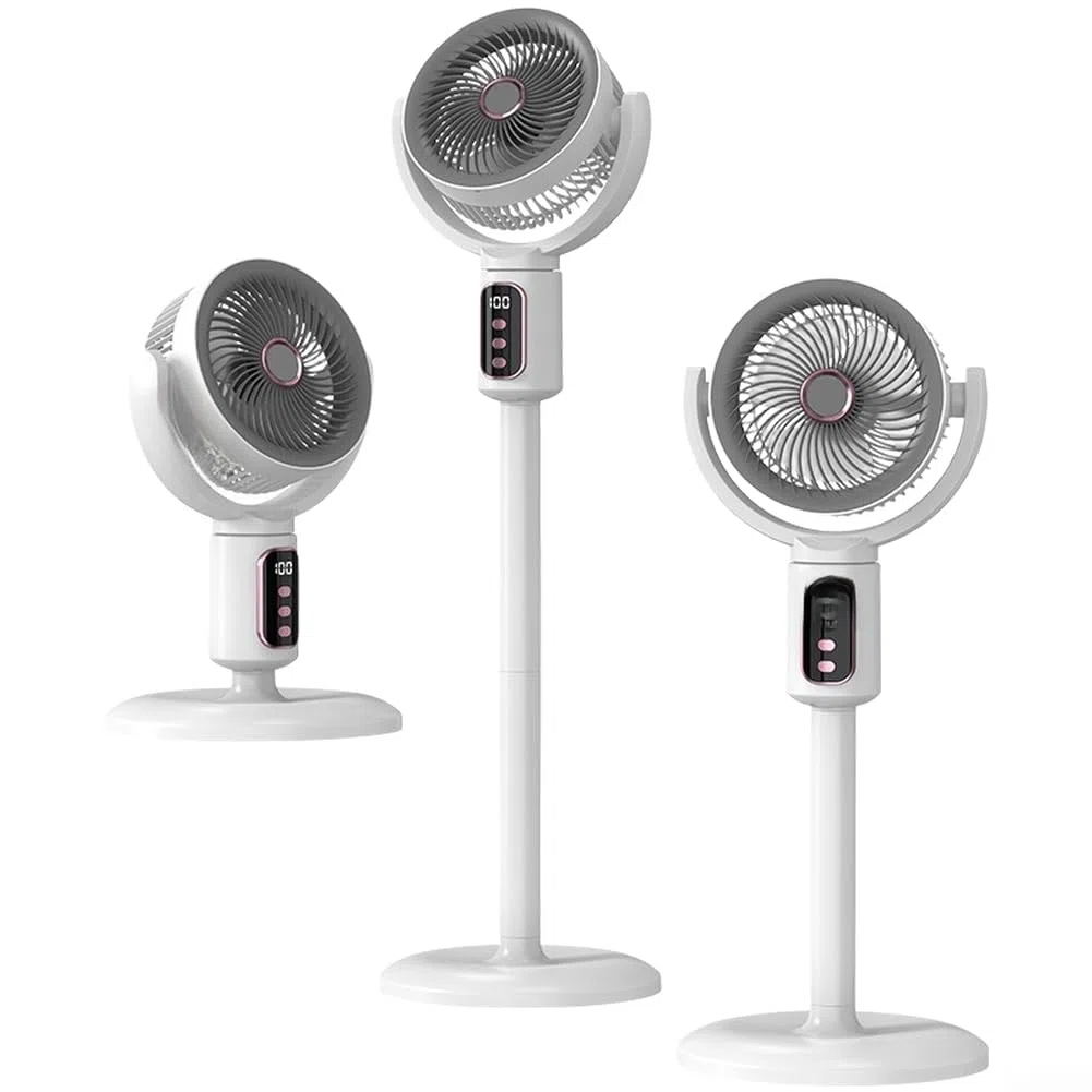 Ventilador de suelo recargable por USB con oscilación de 180 grados y motor silencioso sin escobillas para una circulación eficiente del aire (modelo de carga)