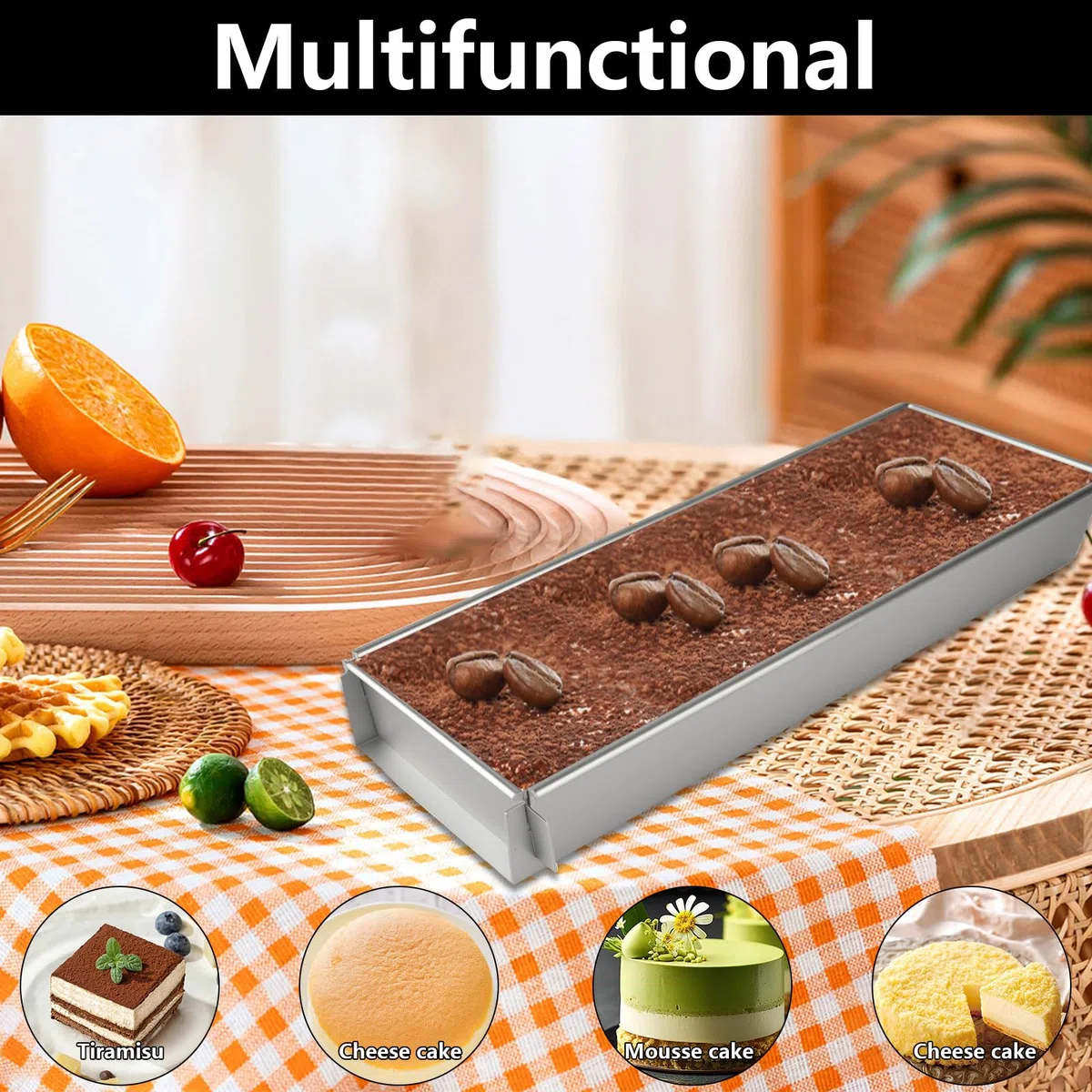 Marco para hornear rectangular ajustable con revestimiento antiadherente, molde rectangular de aleación de aluminio, fácil de limpiar, molde de tiramisú adecuado para pan