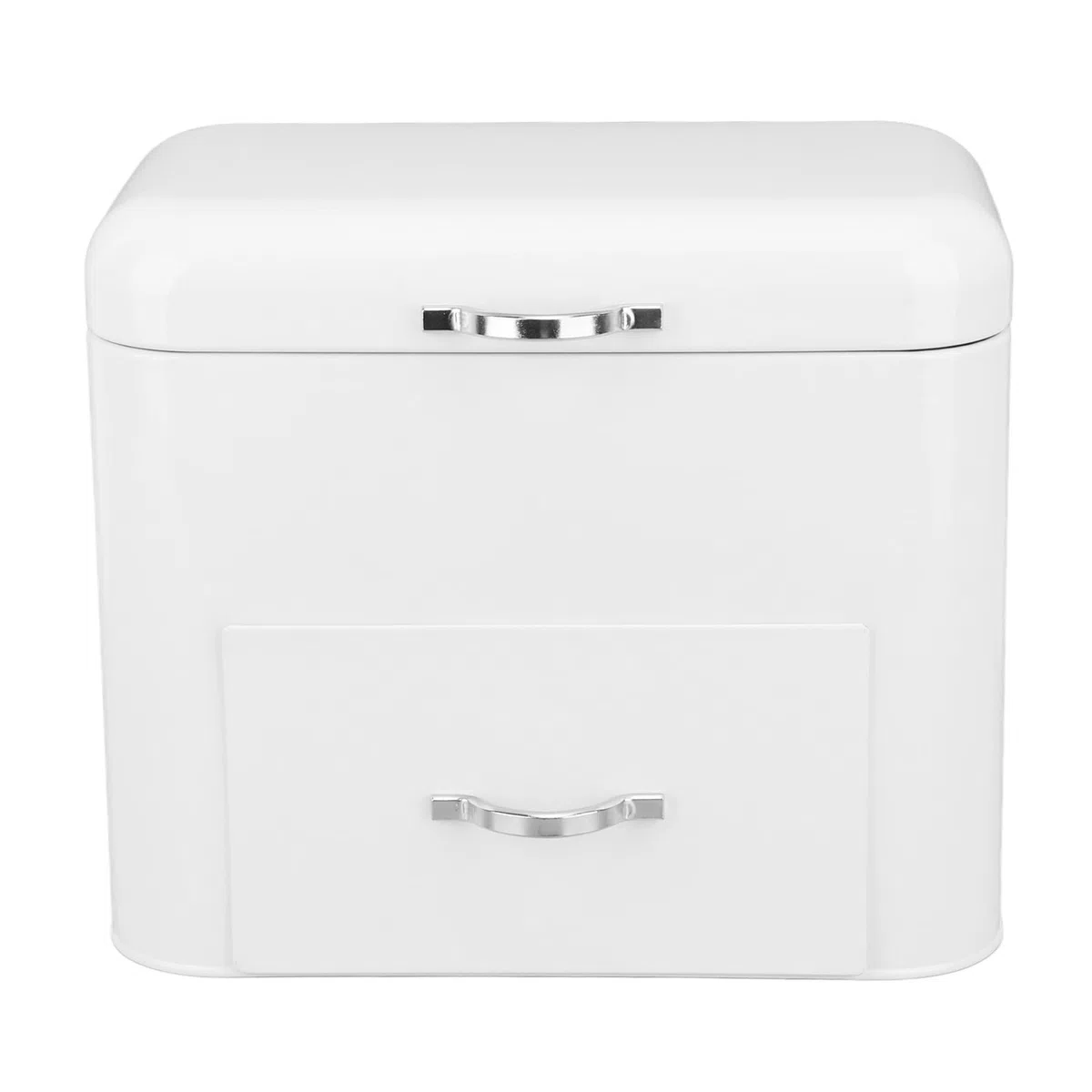 Caja de Pan de Hierro Grande con 2 Estantes, Almacenamiento Extra Grande para Pan y Productos Horneados, Blanco Lechoso