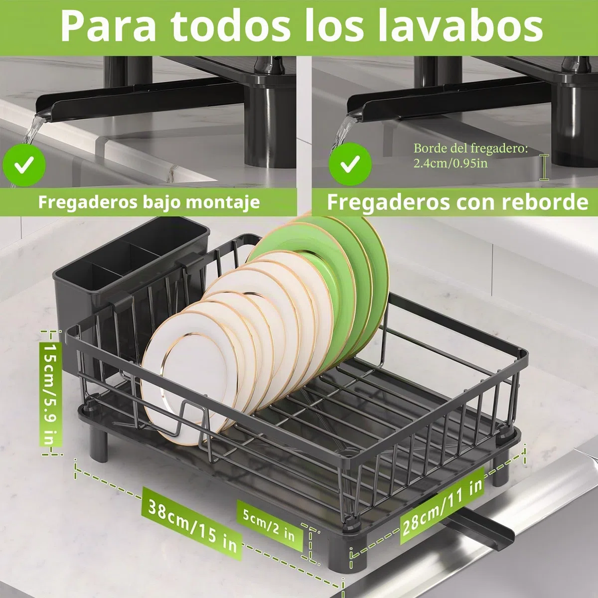 Escurridor de Platos,Escurreplatos de Acero Inoxidable con Drenaje Automático,Escurreplatos sobre Fregadero con Portautensilios und Boca de Vaciado Giratoria,Dish Drying Rack