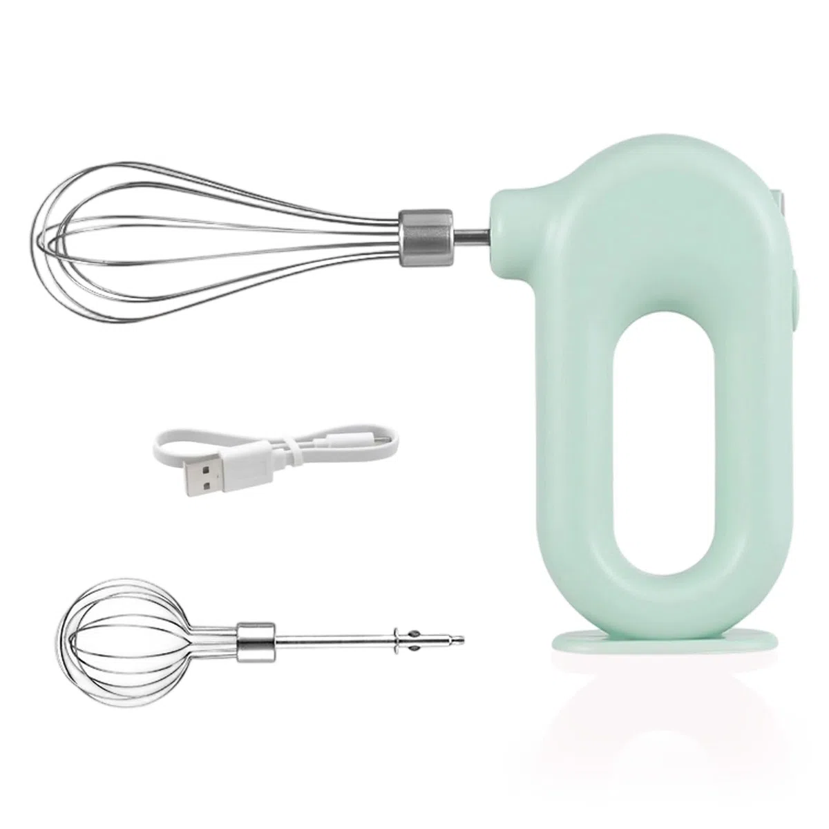 Batidor eléctrico, batidora de mano inalámbrica, batidora giratoria de acero inoxidable, 4 niveles de velocidad ajustables, batidora eléctrica de mano con 2 boquillas, recargable mediante