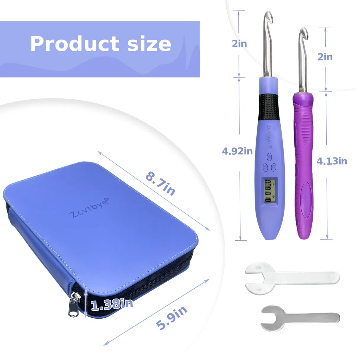 Zcvtbye Juego de agujas de ganchillo digitales, ergonómicas con 18 kits de ganchillo intercambiables, ganchos de ganchillo iluminados con 2 niveles LED, kit de punto para principiantes para contador