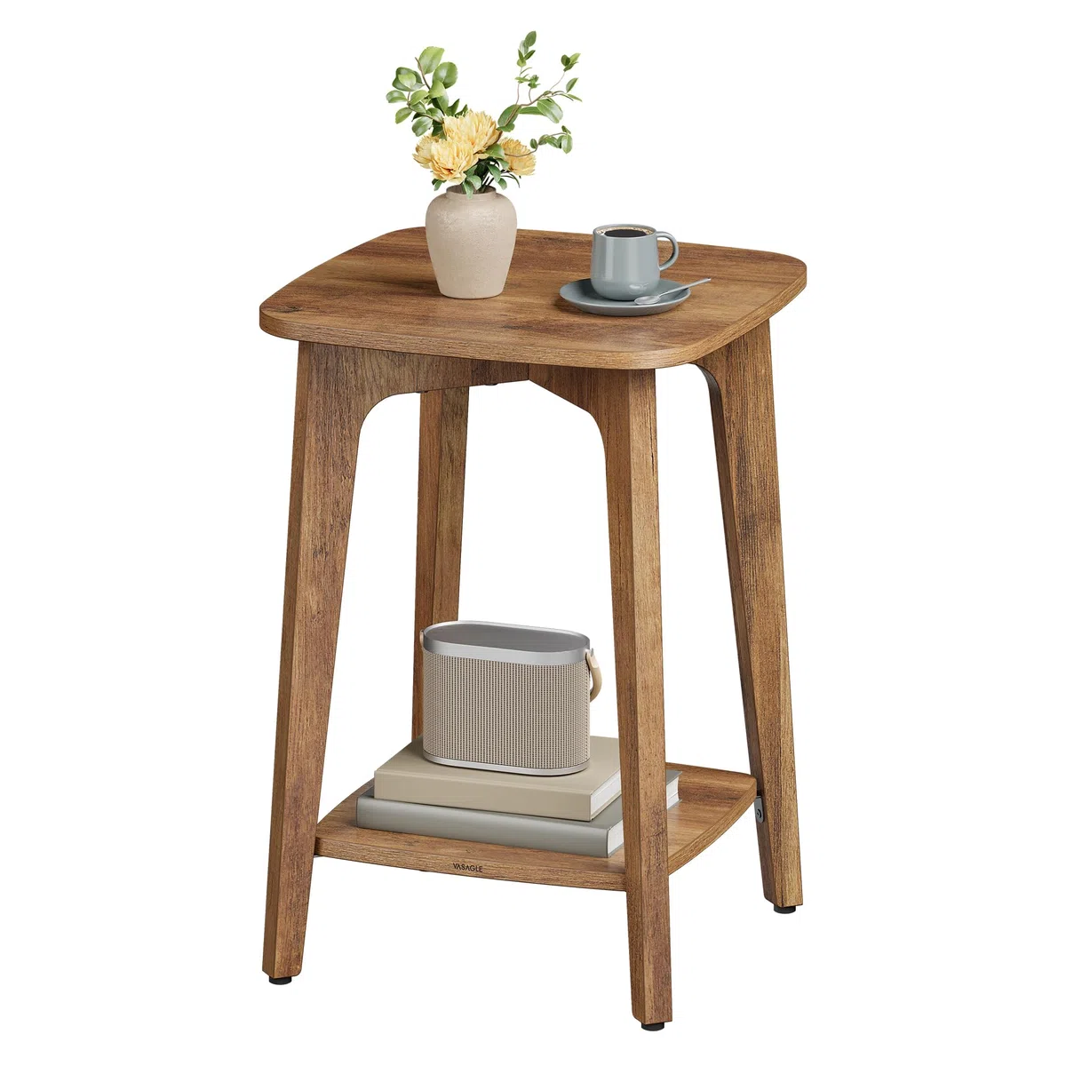 VASAGLE Mesa Auxiliar, pequeña Mesa Auxiliar Cuadrada con Estante Inferior, mesita de Noche para Espacios pequeños, Sala de Estar, Dormitorio, Color marrón Miel ULET236K01