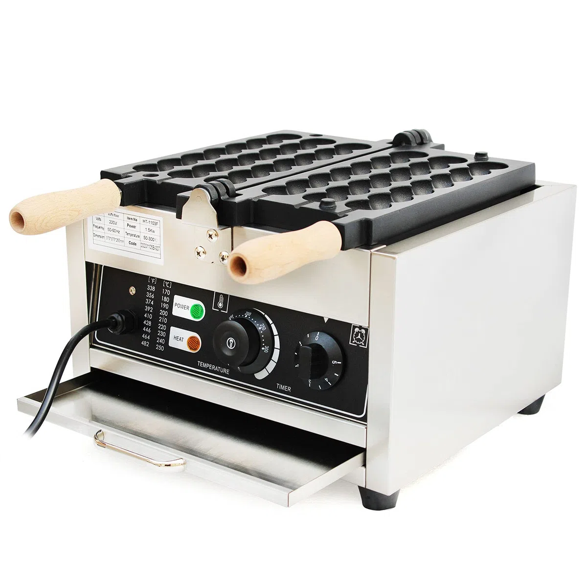 1500 W de acero inoxidable eléctrico para gofres, máquina para gofres profesional de acero inoxidable, gofrera de varilla, máquina de gofres comercial, adecuada para panaderías, quioscos