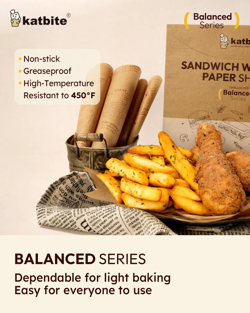 Katbite 100 papeles de envoltura de alimentos de 12 pulgadas, papel de cocina resistente con nuevo patrón, papel de pergamino a prueba de grasa y antiadherente, papel de pergamino precortado sin