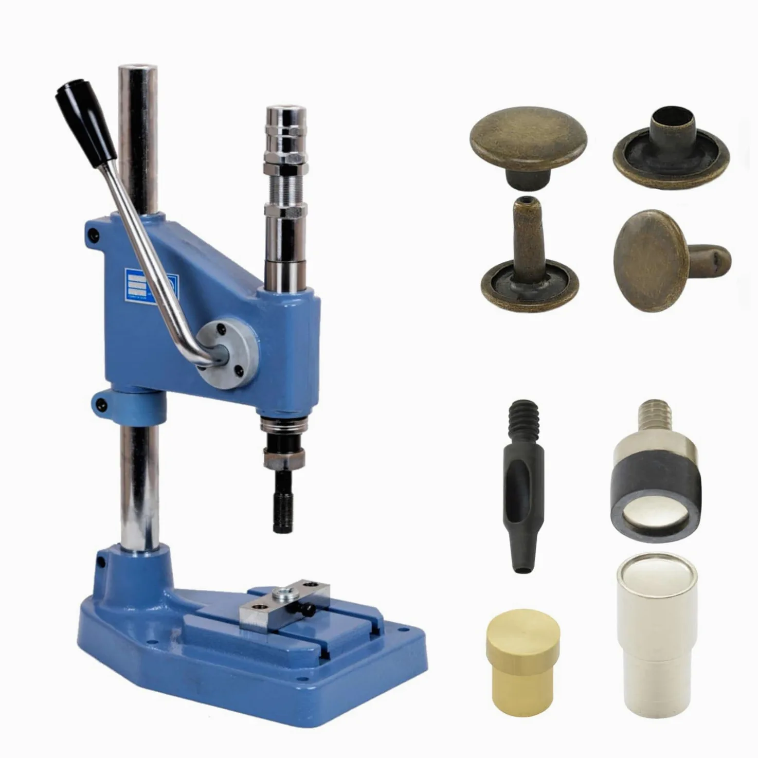 Juego de prensa de remaches con prensa de resorte, herramienta de remache y 50 remaches de doble cabeza de 6 mm, latón antiguo, inoxidable, prensa de mano, bricolaje, para cuero, ropa,