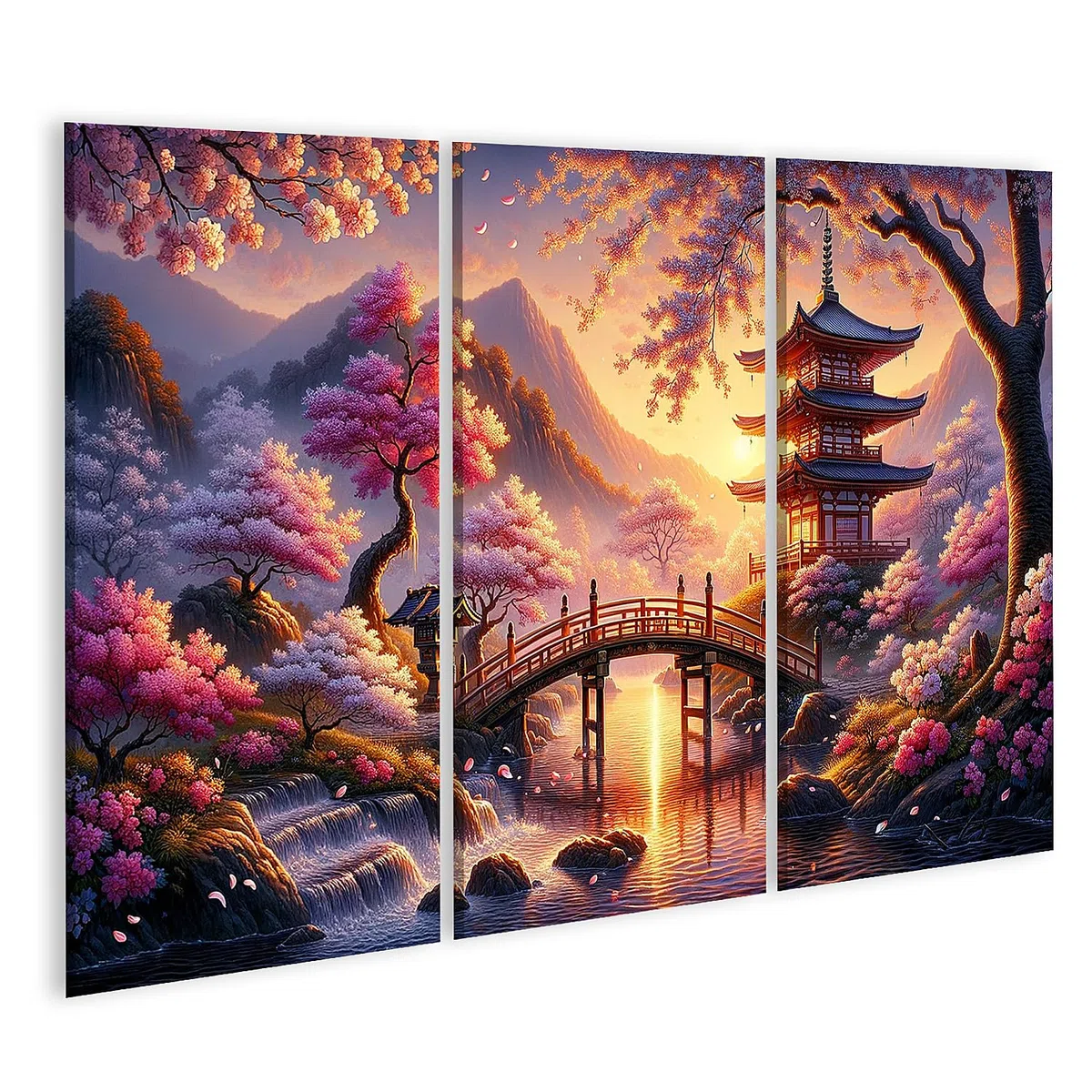islandburner Cuadro sobre lienzo Escena japonesa serena con cerezos en plena floración. La escena se reproduce durante la época más hermosa del año. Cuadros de pared Póster