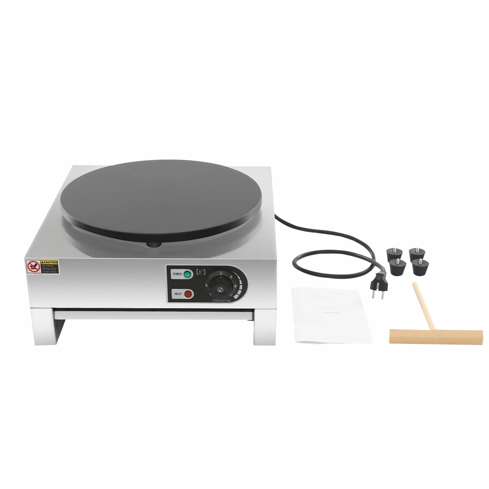 Crepa eléctrica 3 KW Crepiere sartén antiadherente 40cm temperatura ajustable con espátula de madera 48,5 x 45 x 24cm – para el hogar restaurante comida camión
