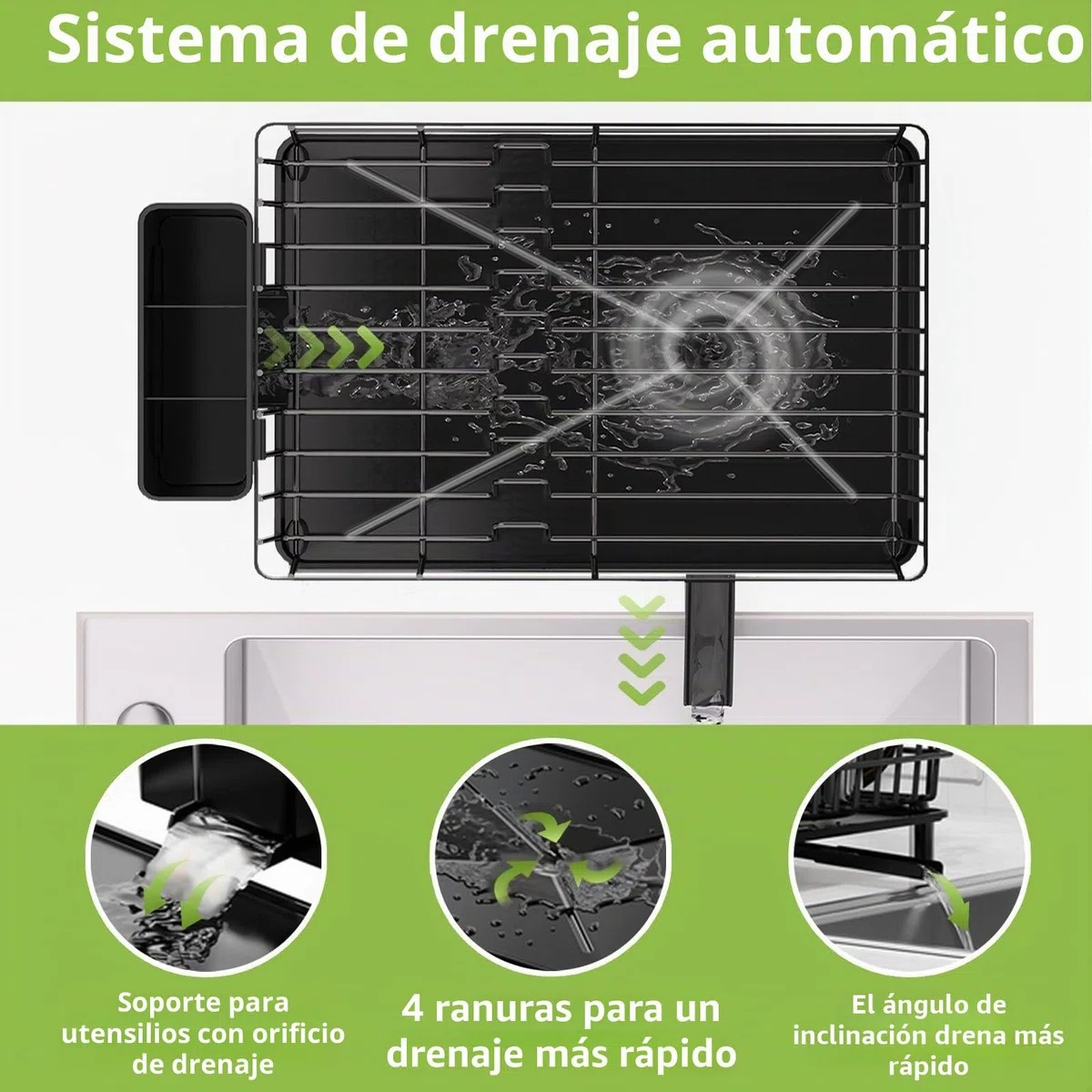 Escurridor de Platos,Escurreplatos de Acero Inoxidable con Drenaje Automático,Escurreplatos sobre Fregadero con Portautensilios und Boca de Vaciado Giratoria,Dish Drying Rack