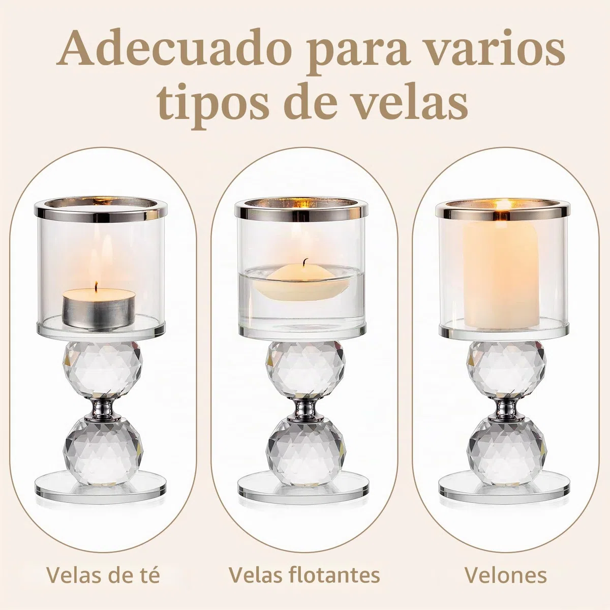 Sziqiqi Portavelas de Columna de Cristal, 2 Piezas de Candelabros de Vidrio Transparente, Velas para Candelabros Centro de Mesa para Regalos de Boda y Decoración Navideña, Plata