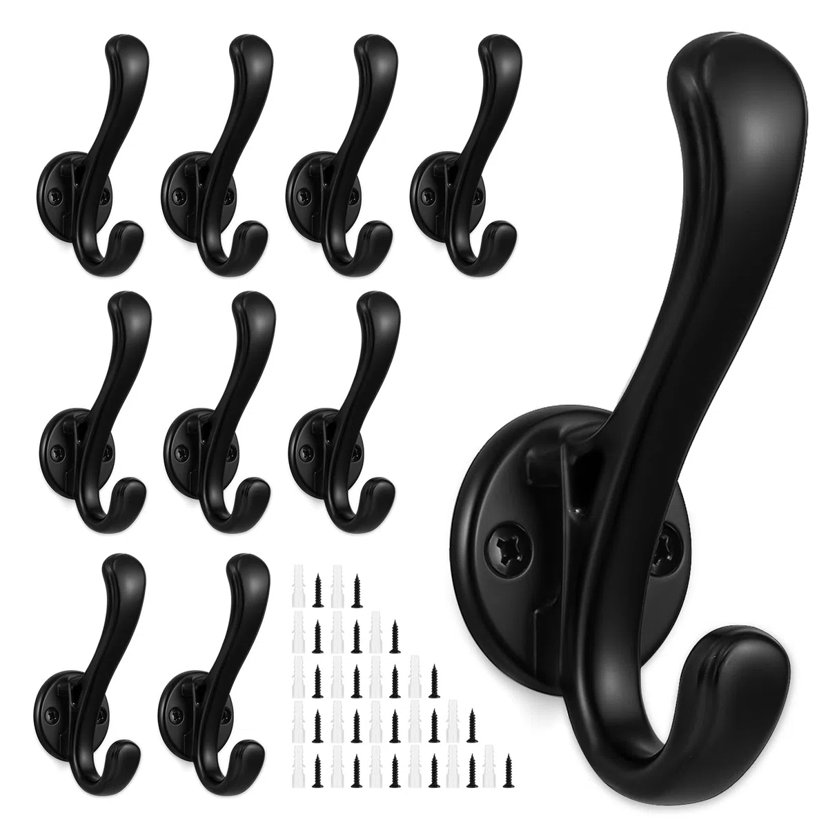 Dntorx 10 ganchos negros para colgar ropa, ganchos de pared resistentes para atornillar, para salón, dormitorio, baño, ropa, toallas, bufandas, llaves