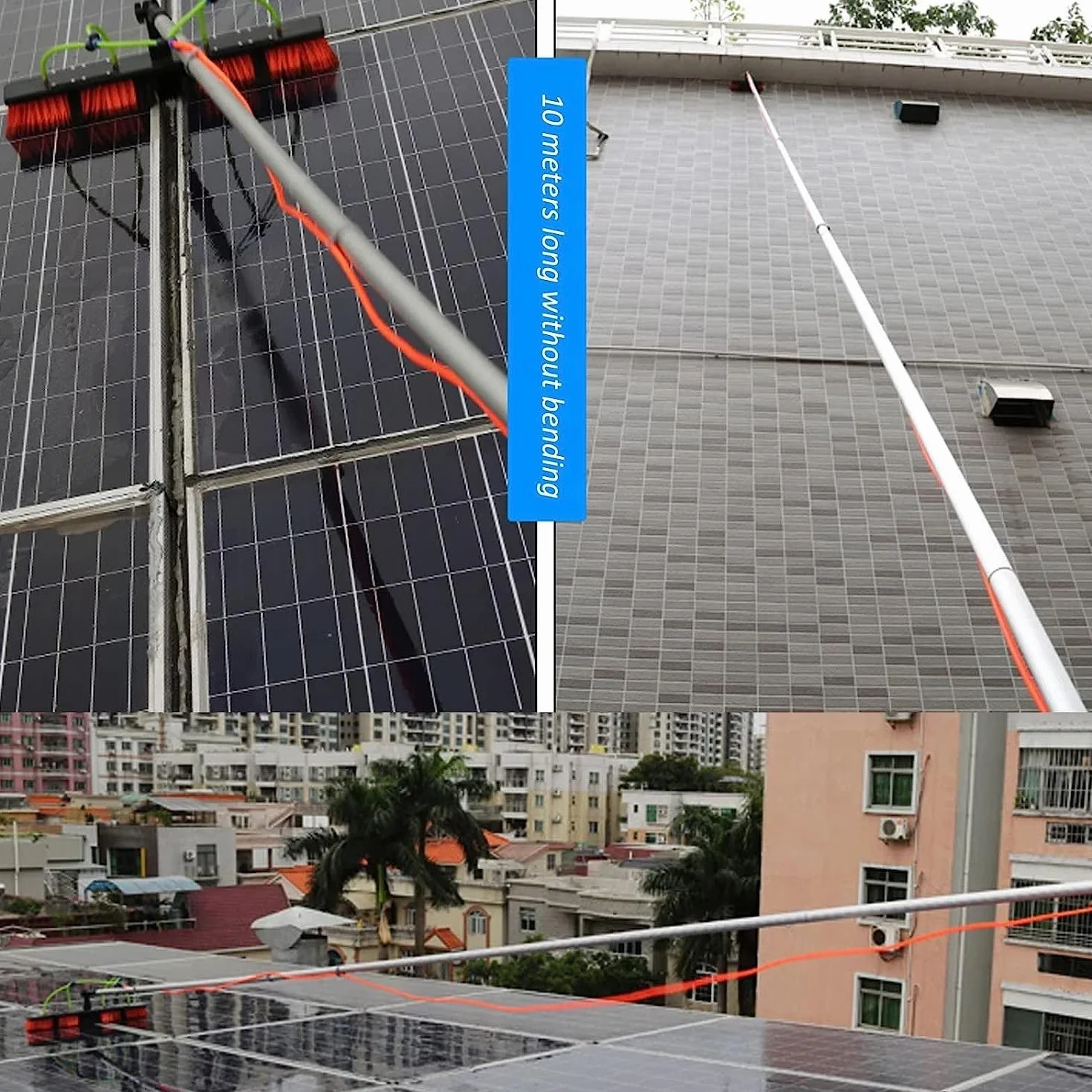Kit de barra telescópica de limpieza de ventanas de 6 m, barra extensible de 6 m con cepillo de alimentación de agua de 30 cm, ideal para paneles solares, invernaderos y ventanas altas, equipo de