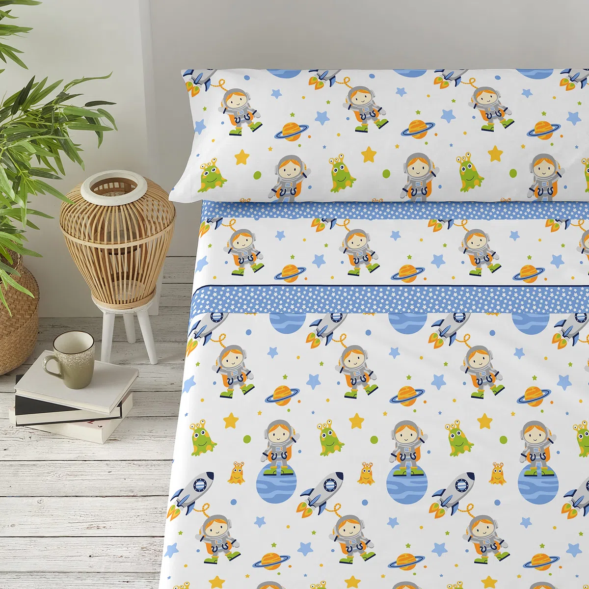 Degrees home Juego de Sabanas de Microfibra Infantililes de 90x190, Astronauta, 3 Piezas, Azul