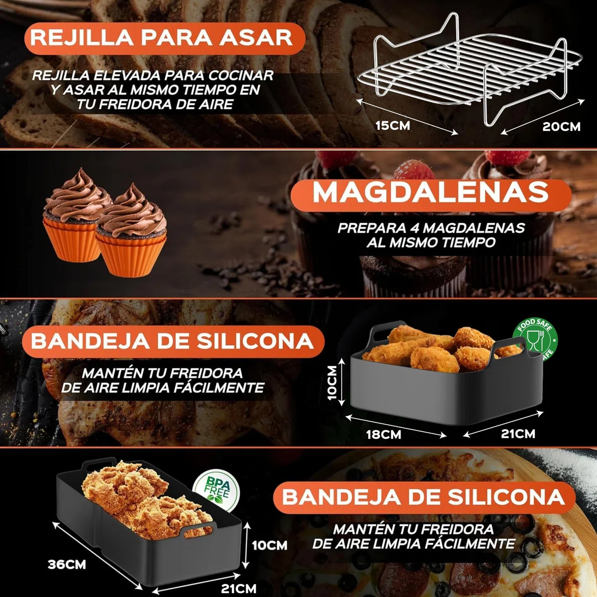 UNBOX 15 Piezas Accesorios para Freidora Cosori Dual Blaze 10 Litros - Molde Silicona Freidora de Aire para Ninja Flexdrawer AF500EU 10,4L, Cosori Dual Blaze TwinFry 10L