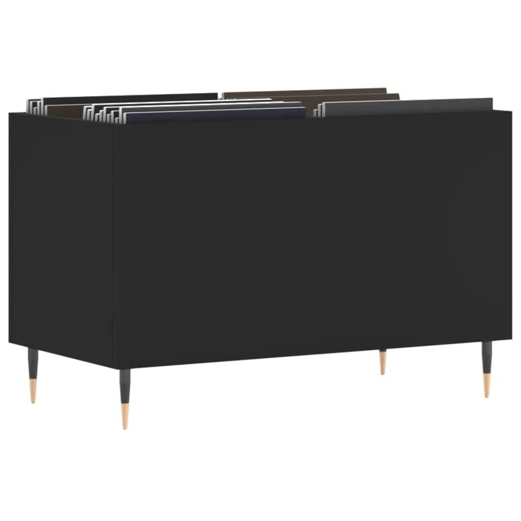 Armario con paneles de madera negro con patas de hierro, 74,5 x 38 x 48 cm, espacio para discos de vinilo, aparador de salón, estante para CD, DVD, estante Hi-Fi, organizador para discos de