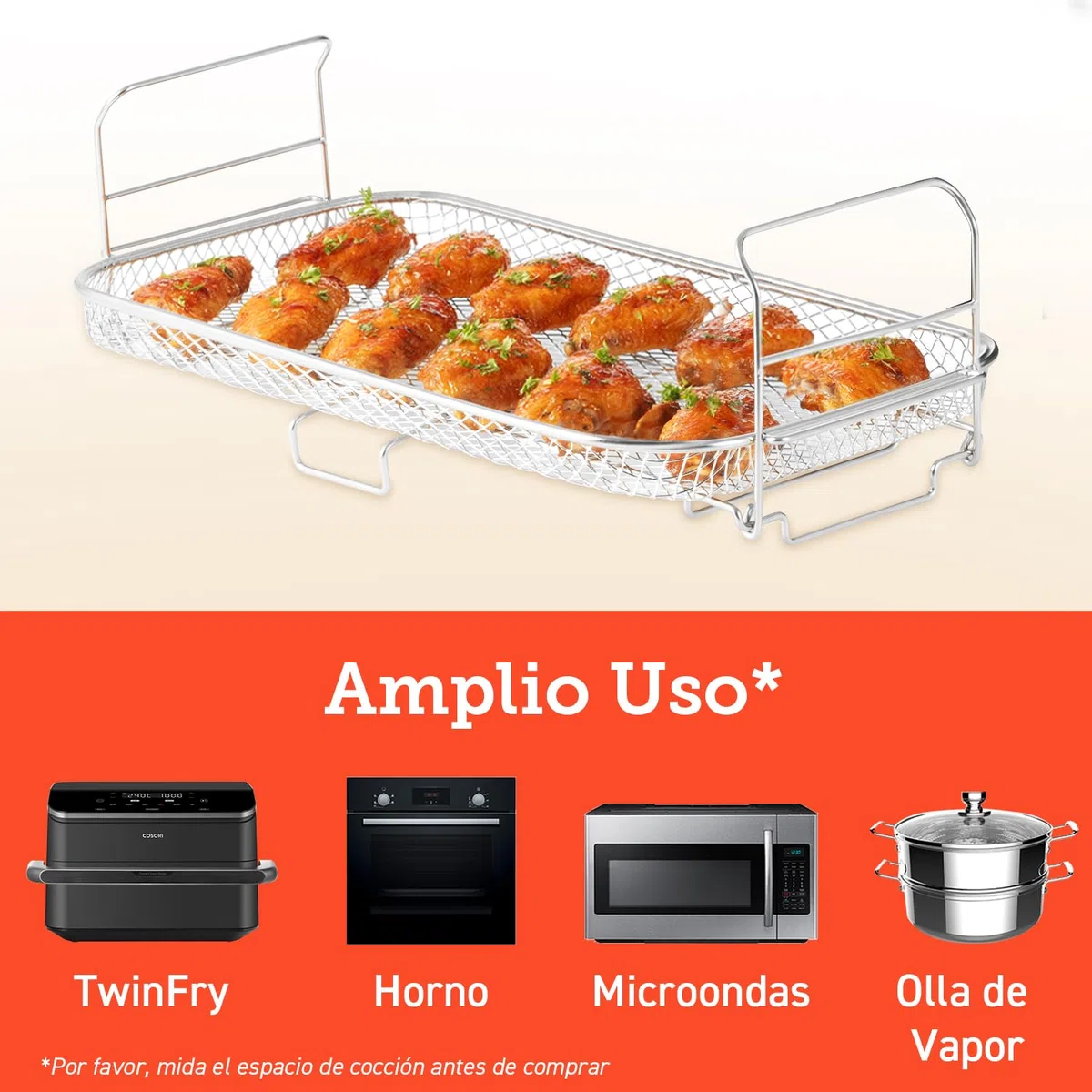 Cosori Cesta de Rejilla para Freidora de Aire Horno TwinFry, Accesorio de cocina para Hornear y Asar, Bandeja de acero Inoxidable, Parrilla Antiadherente, Fácil de limpiar