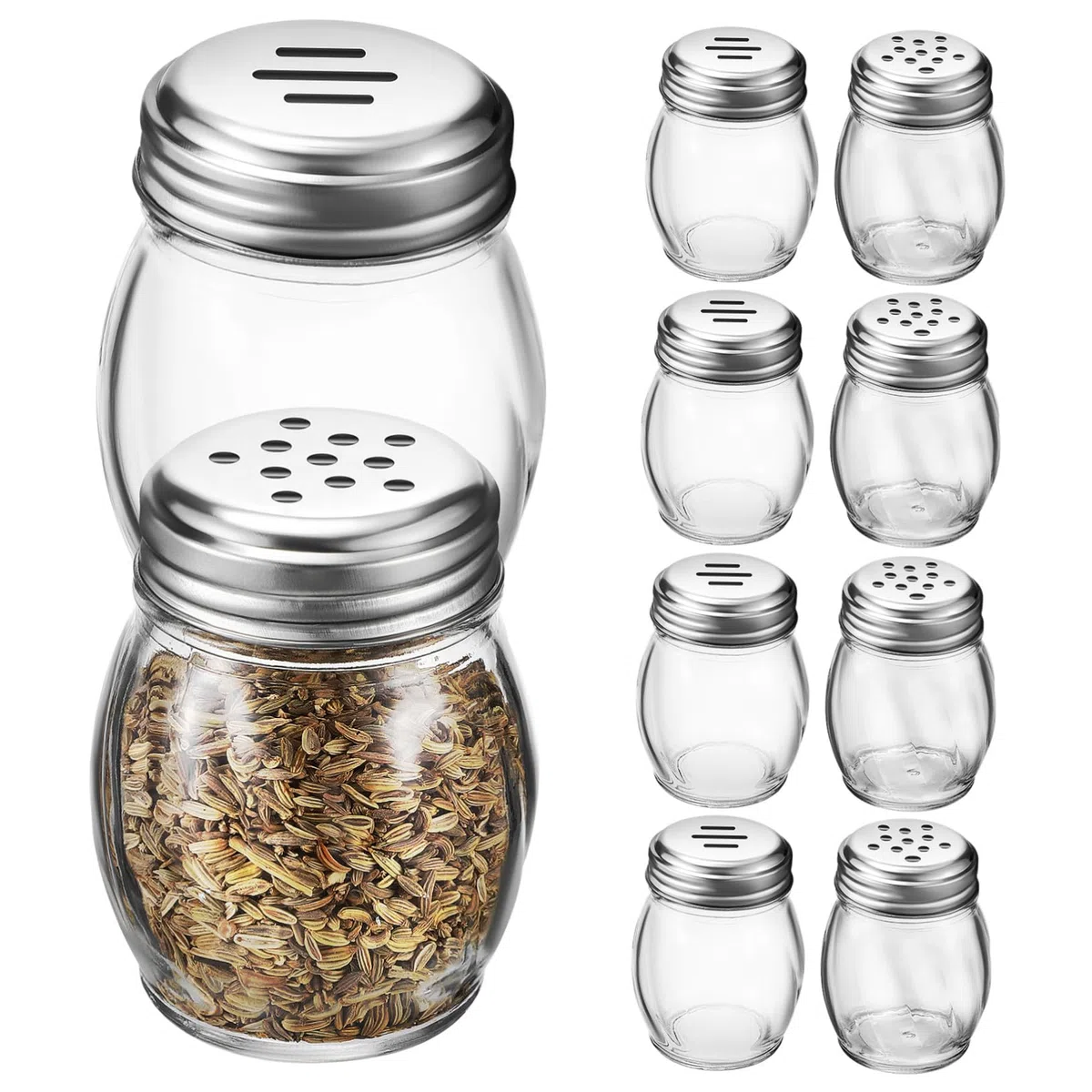 GLEAVI 10 piezas Botellas de Condimentos Transparentes con Dos Tipos de Tapas Saleros y Pimenteros Portátiles para Cocina Hogar y Barbacoa Exterior