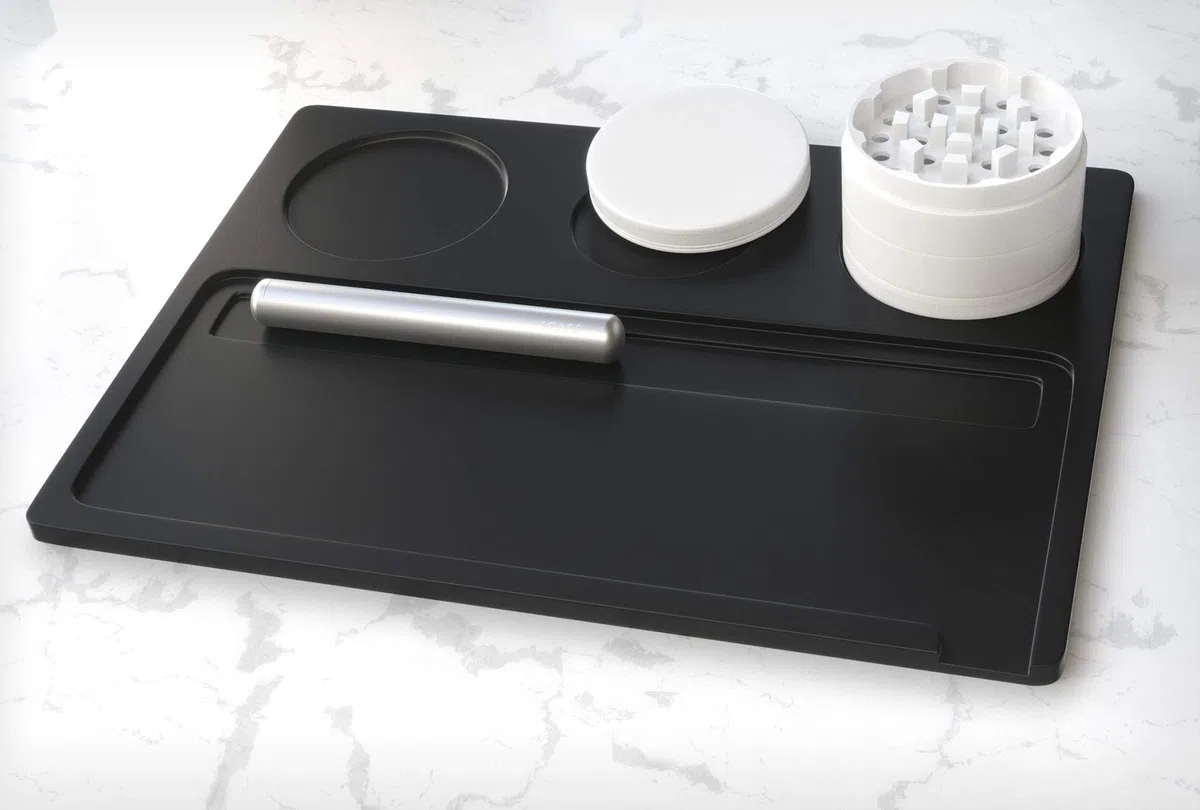 Rolling Tray Premium - Bandeja giratoria de aluminio para aviones, 28 x 18,5 cm, 600 gramos, bandeja mezcladora (negro)