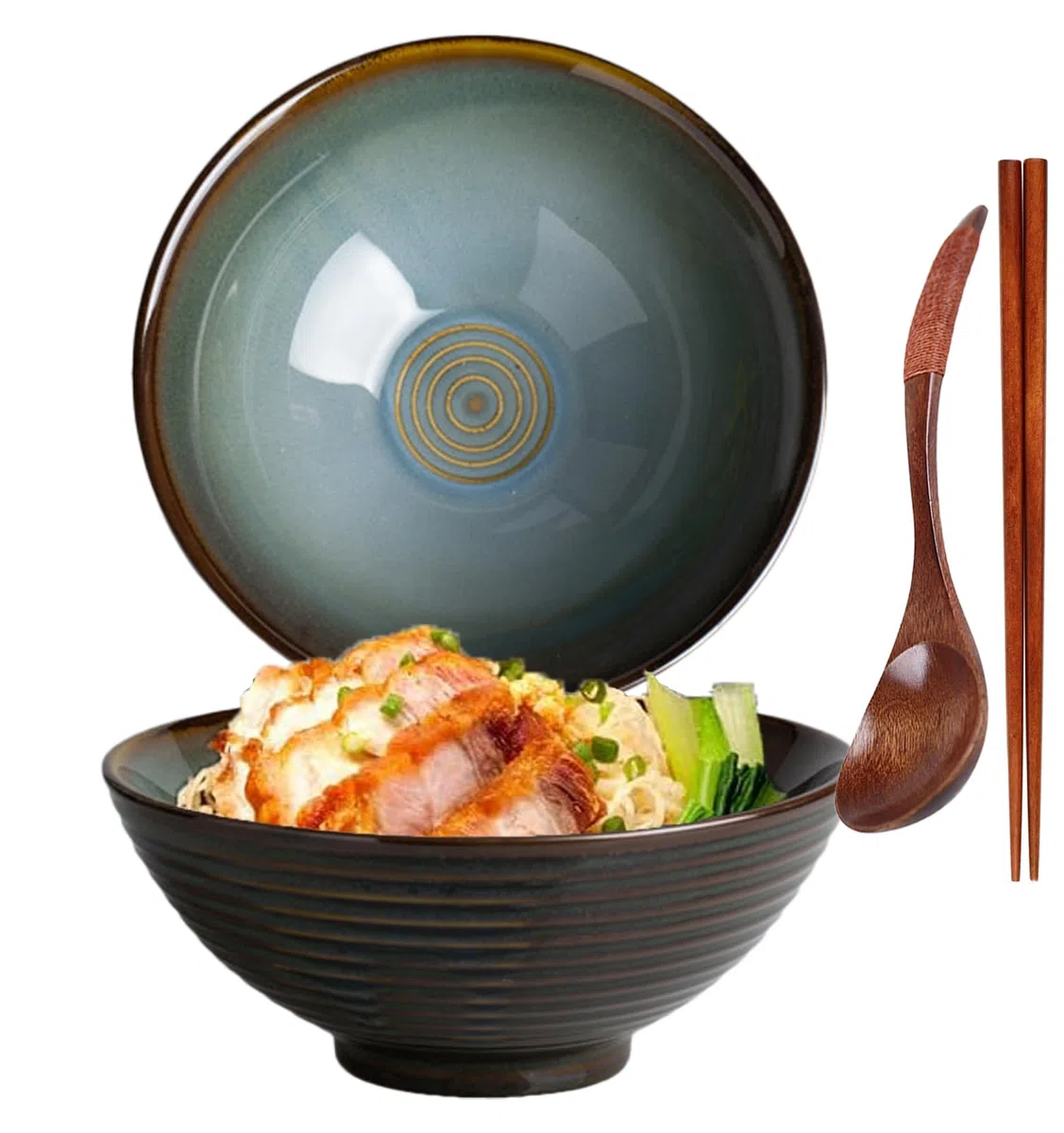 Ramen Bowl Set With Chopsticks and Spoon - Japanese Ceramic Soup Bowls, Vintage 1200ml Müslischalen, Ensaladera