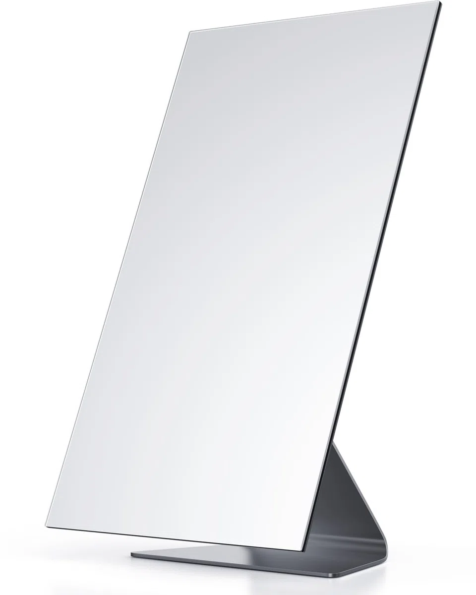 NEZZOE Espejo de maquillaje rectangular, metal negro, espejo de escritorio de 12 x 7 pulgadas, espejo de tocador de mesa para mostrador, baño, dormitorio