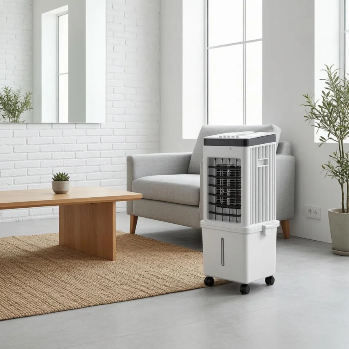 Ventilador de Refrigeración para Hogar Portátil de Aire Climatizador Ventilador de Torre con Depósito de Agua y Ruedas Giratorias Adecuado para Salón Dormitorio Oficina