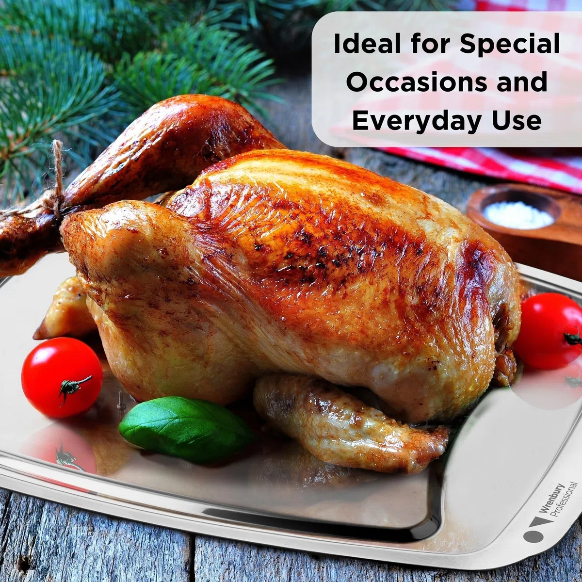 Wrenbury Pro - Bandeja para trinchar carne, plato de acero inoxidable con pinchos, plato de corte con pinchos, 38 cm, perfecto para servir pavo