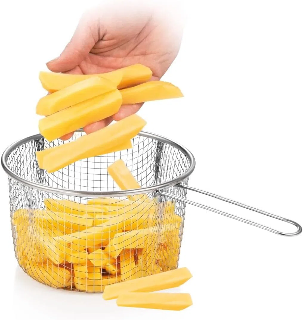 MGE - Cazo de Cocina con Cestilllo Freidor - Cazo Acero Inoxidable con Cesto Freidora - Cazuela Freidora con Cestillo - Ø 16 cm
