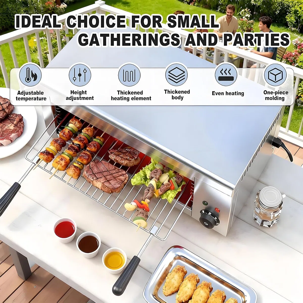 Asador Salamandra De 2000 W, Asador EléCtrico Para Carnes De Acero Inoxidable, Para Encimera, Con Bandeja Recogemigas ExtraíBle, 50 ℃-300 ℃ Para Pizza, Carnes A La Parrilla Y SáNdwiches