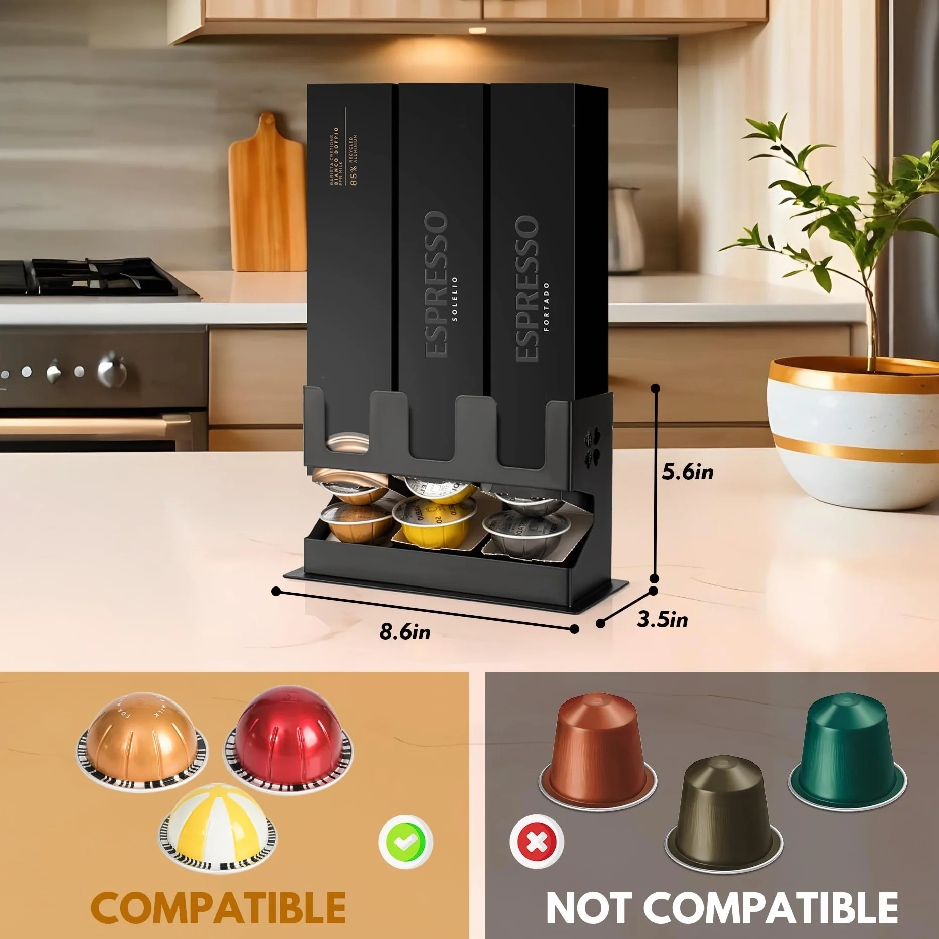 Soporte para Cápsulas de Café Compatible con Cápsulas VertuoLine Color Negro Hierro Fundido (Cápsulas de Café con Caja de Manga Excluidas)