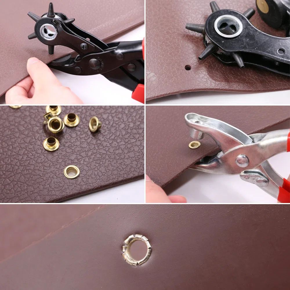 Glarks Alicates perforadores de metal ajustables resistentes para cinturón de cuero giratorio con alicates de ojales, kit de herramientas para cinturón, correas de reloj, sillín, zapatos, manualidades