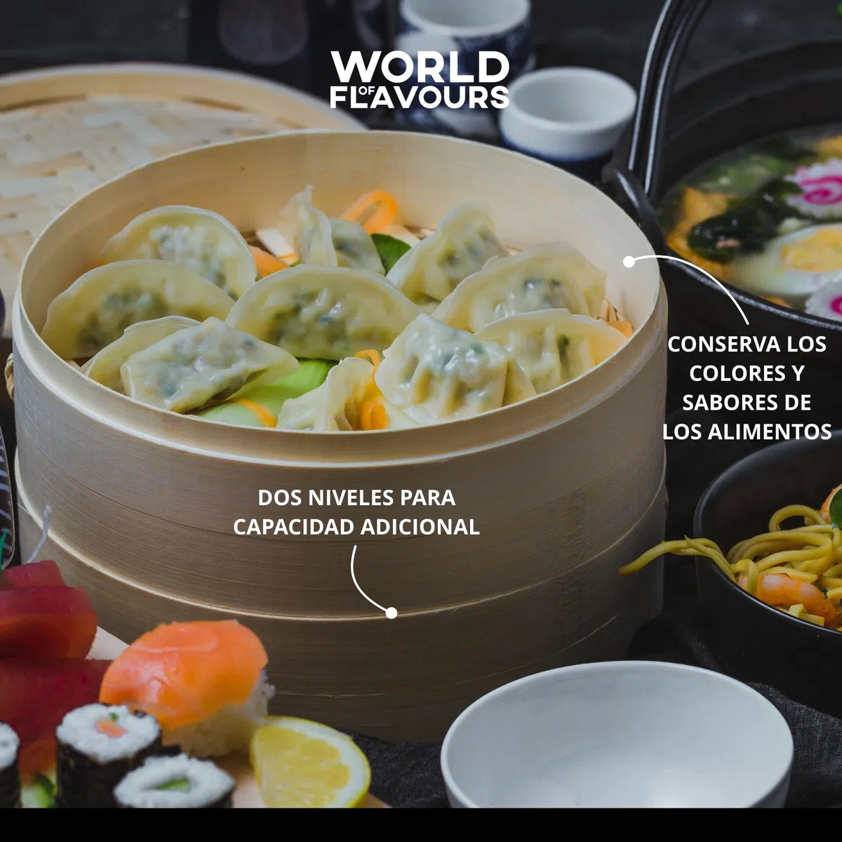 KitchenCraft: World of Flavours – Vaporera de Bambú de 2 Pisos, Color Beige, 20 cm
