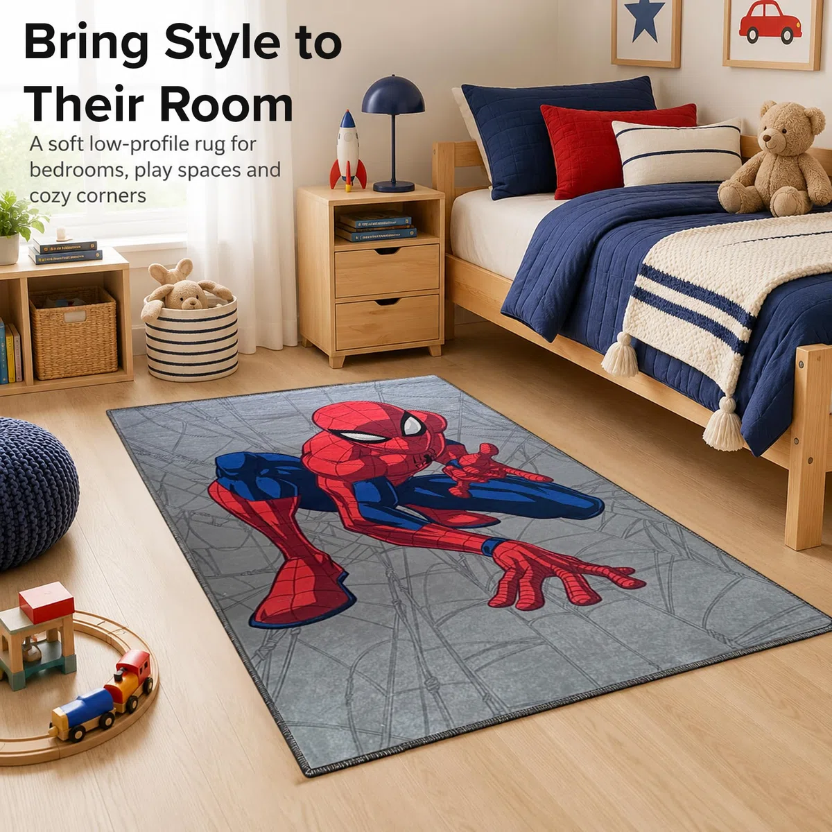 Disney Alfombra para niños con licencia oficial para niños, para habitación de niños, sala de juegos, antideslizante y lavable a máquina, alfombra de Disney Spiderman, 80 x 120 cm