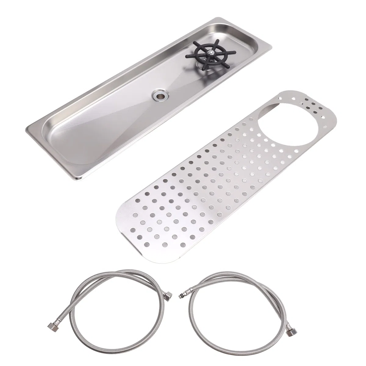 Limpiador de tazas, enjuague de botellas, enjuague de tazas, enjuague de limpieza de vidrio con manguera de bandeja de goteo de drenaje para bar, cafetería (acero inoxidable, color B)