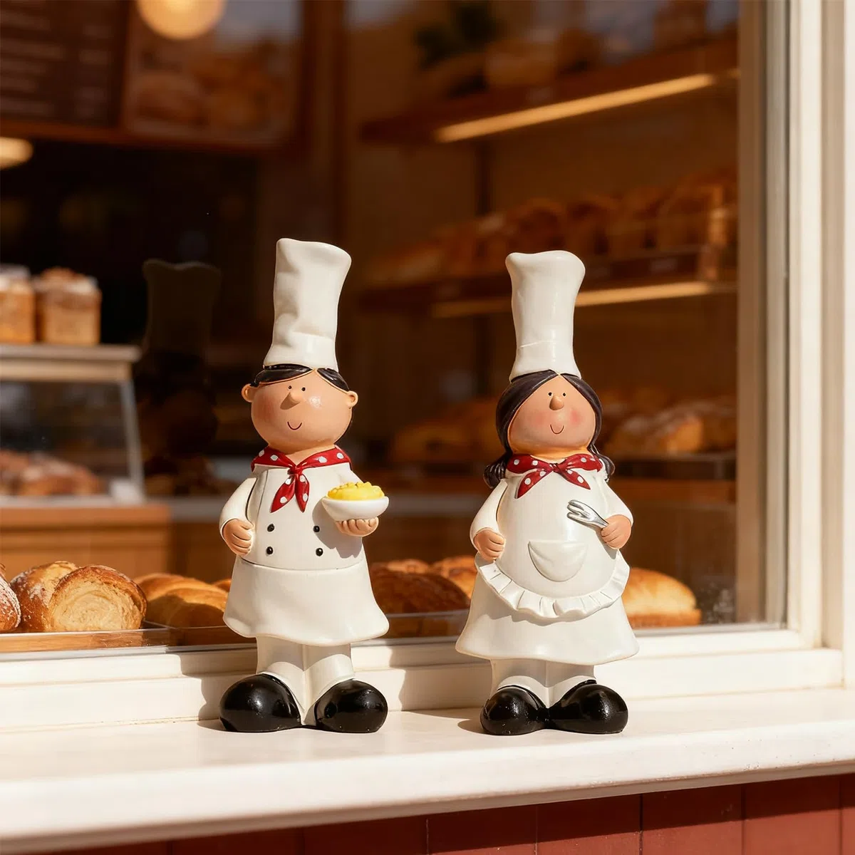 Tissting Escultura Chef Resina 2 Figuras Decoración Cocina Pareja Chef | Estatuas Chef para Bar Gabinete Panadería Regalo Restaurante