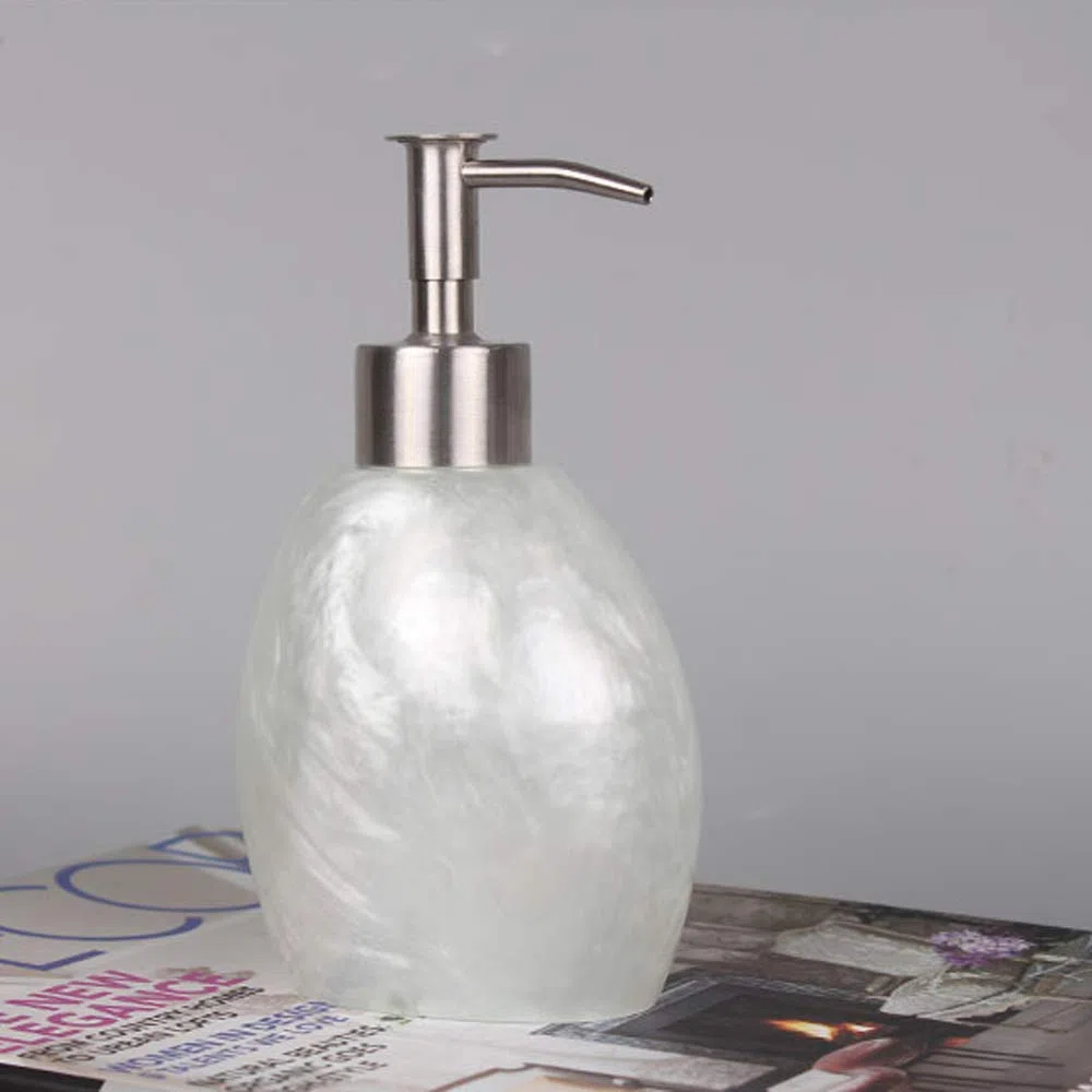 Estilo Moderno Juego de Accesorios de Baño de Resina Conjunto de Baño con Porta Cepillo de Dientes, 2 Tazas, Dispensador de Jabón Líquido, Jabonera, Blancanieves Perla,Without Tray
