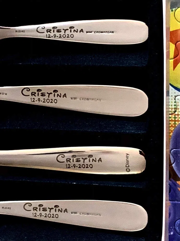 Regalo Grabado - Cubiertos Infantiles Personalizados WMF | Princesa Disney | Acero Inoxidable 18/10 | Nombre y Fecha Grabados | Cuchillo, Cuchara y Tenedor | Apto Lavavajillas