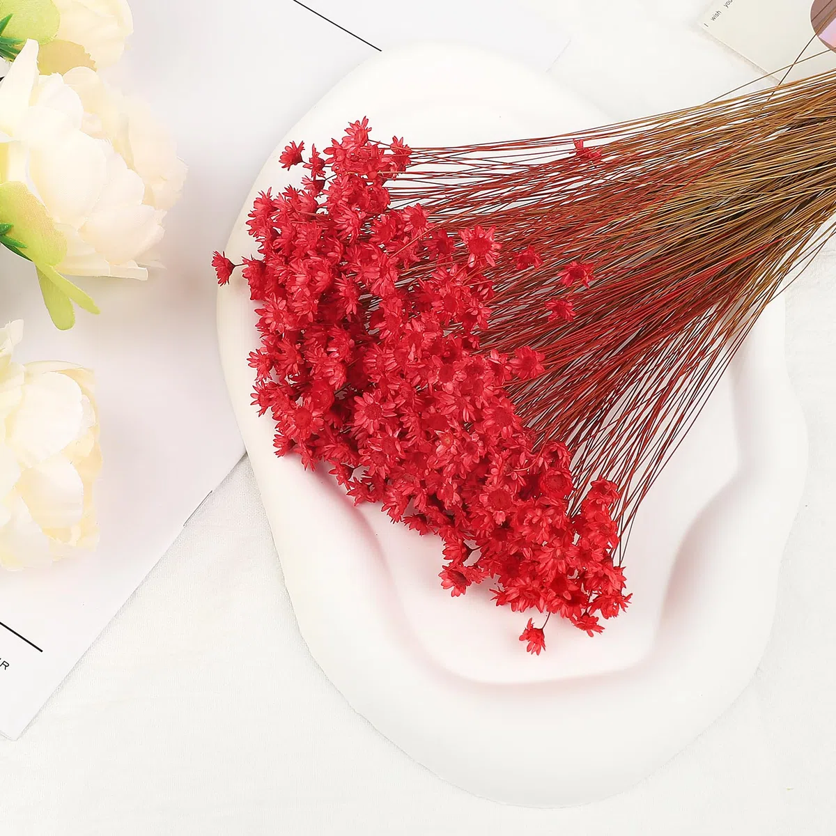 300 Piezas Flores Secas Brasileñas Flores Mini Flores Secas Naranja Flores Naturales de Gypsophila del Hogar Pequeña Estrella Decorativas (Rojo)
