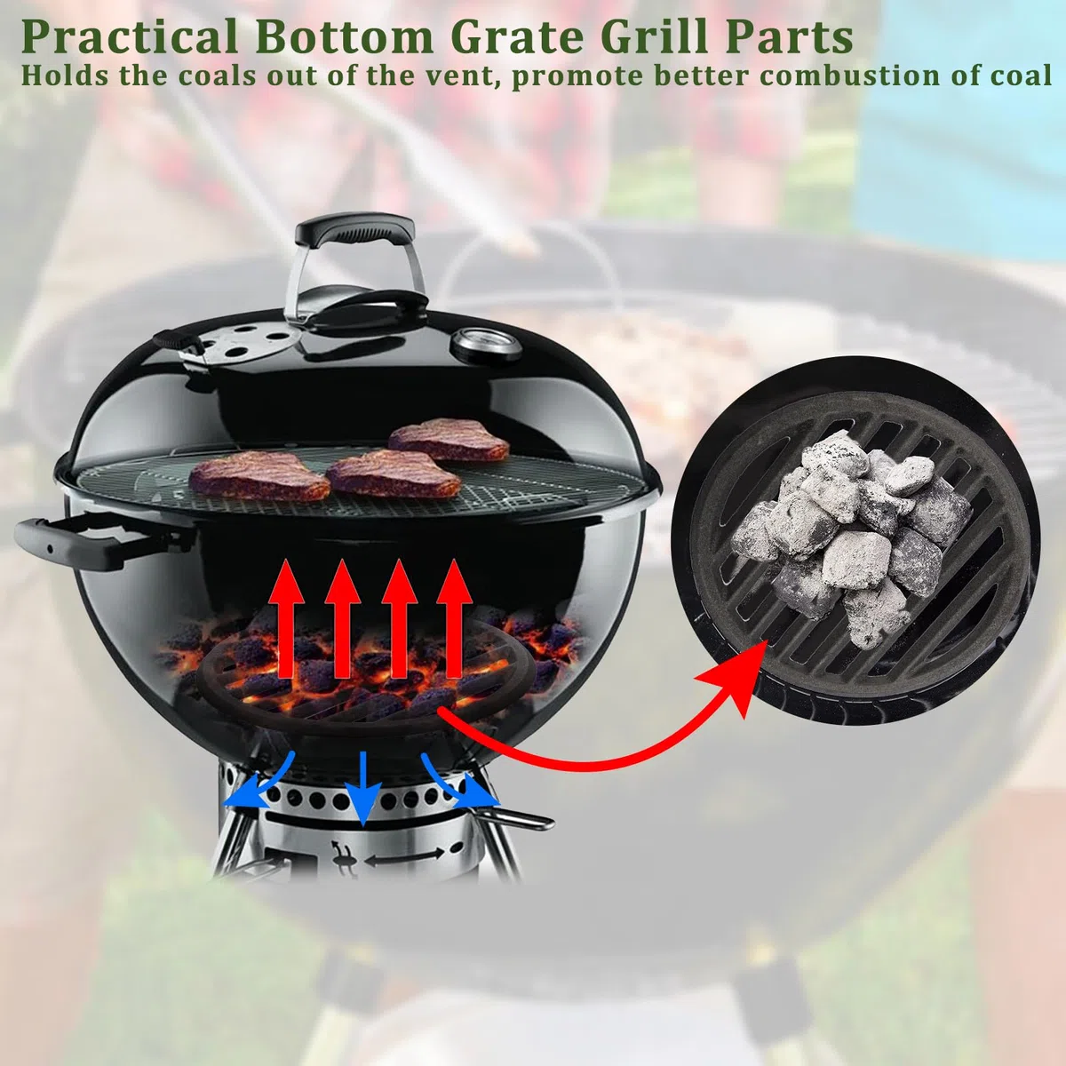 SUMNACON Rejilla de hierro fundido para chimenea, redonda de 22,7 cm, parrilla de carbón de alta temperatura, rejilla de repuesto para parrilla de carbón