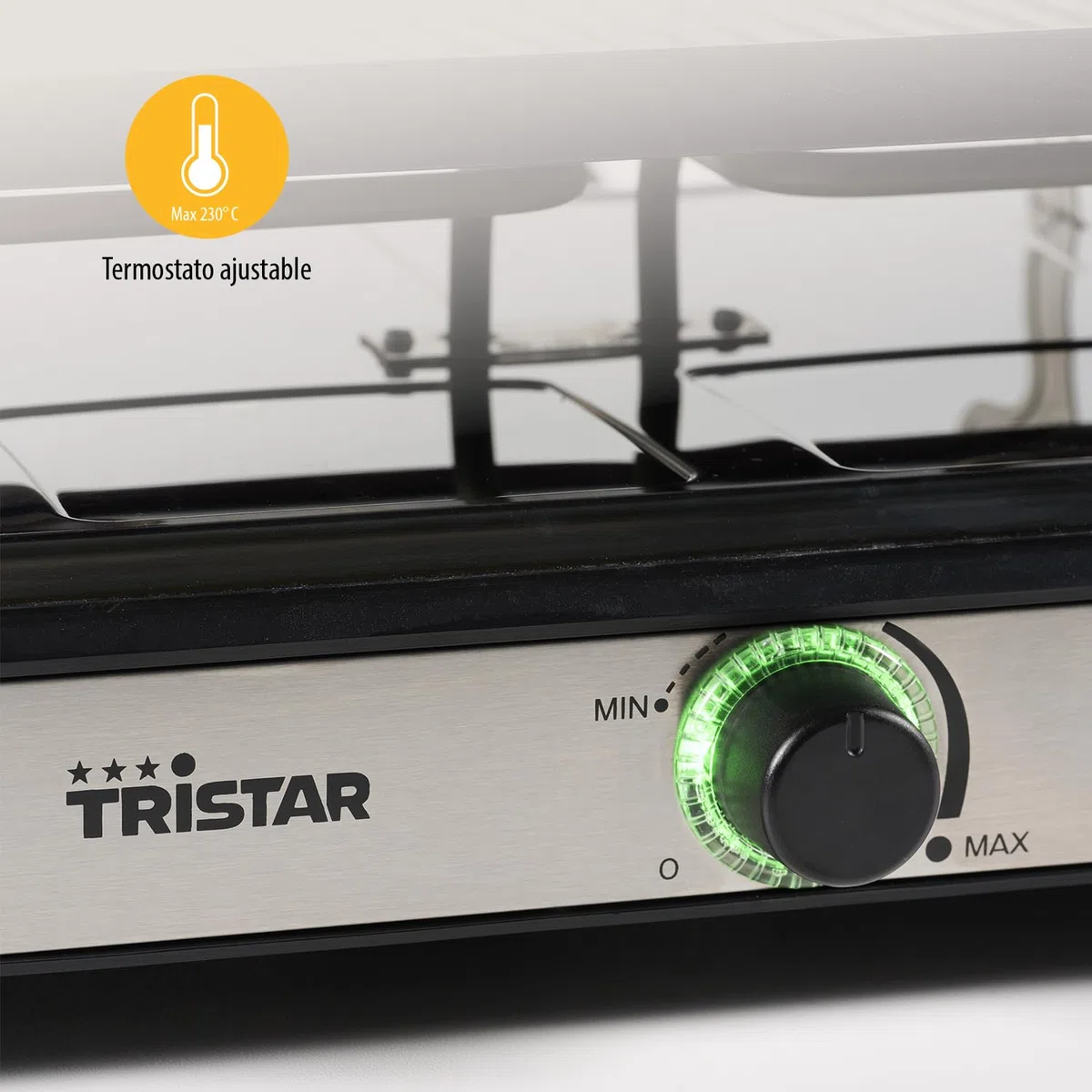 Tristar RA-2748 Raclette multifuncional 3 en 1; Raclette, piedra de cocción, grill, plancha/teppanyaki, Para 8 personas con 8 sartenes de raclette incluidas, 1400 W