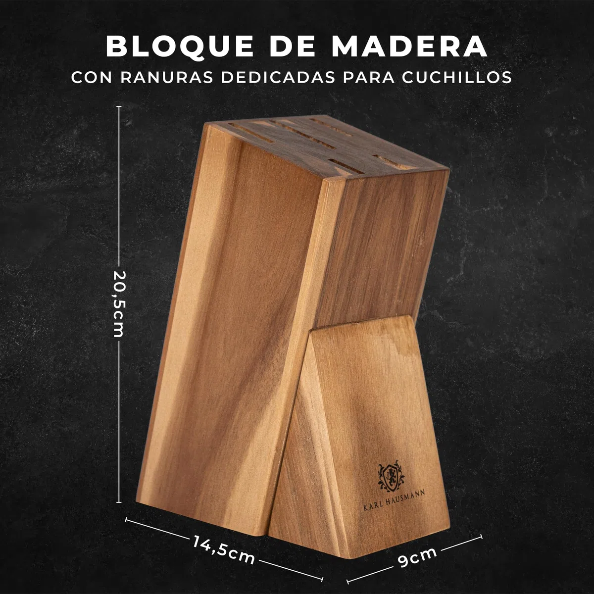 KARL HAUSMANN Set Cuchillos Cocina con Bloque Madera - 6 Piezas - Bloque Cuchillos Madera de Acacia - Cuchillos Cocina Acero Inoxidable